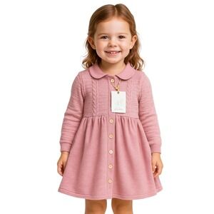 New Finding Foxtale Girls‎ Pink Heathered  Viscose Cotton Button Knit Dress 6